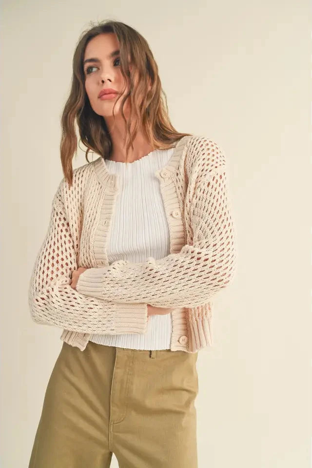 Crochet Knit Button Down Cardigan