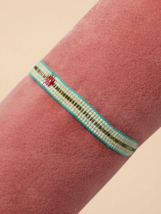 Beaded Bracelet Narrow - Cream & Gold with Diamond