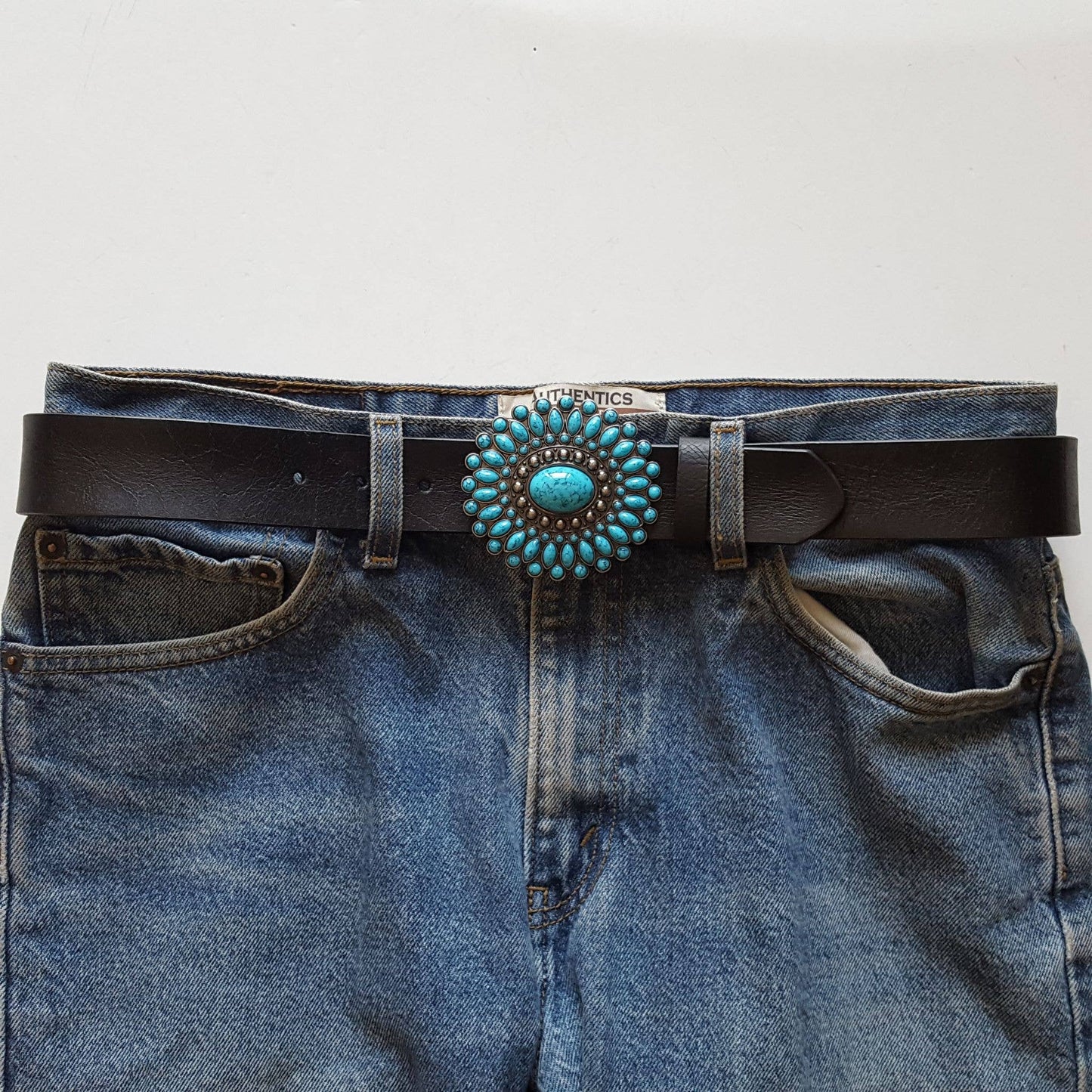 Western Turquoise Buckle with genuine leather belt