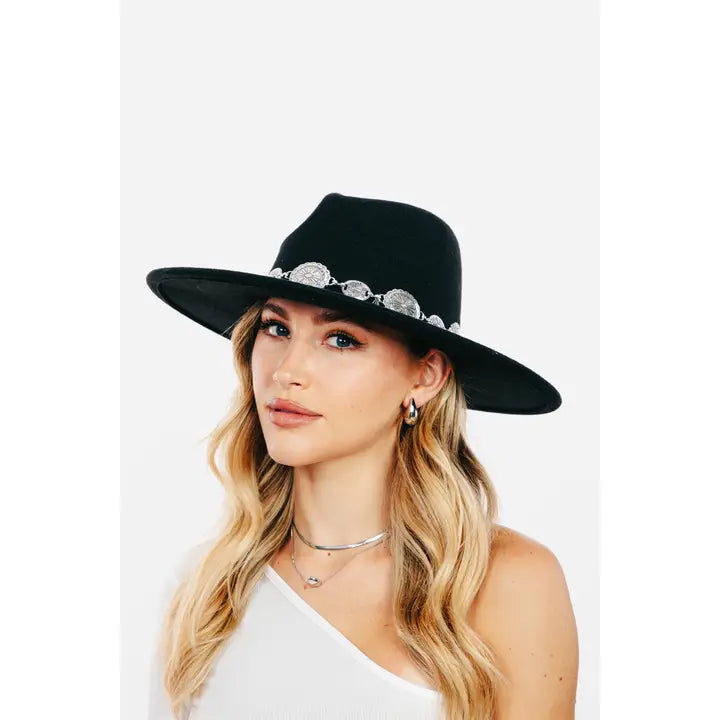 Oval Coin Chain Fedora Hat Brown