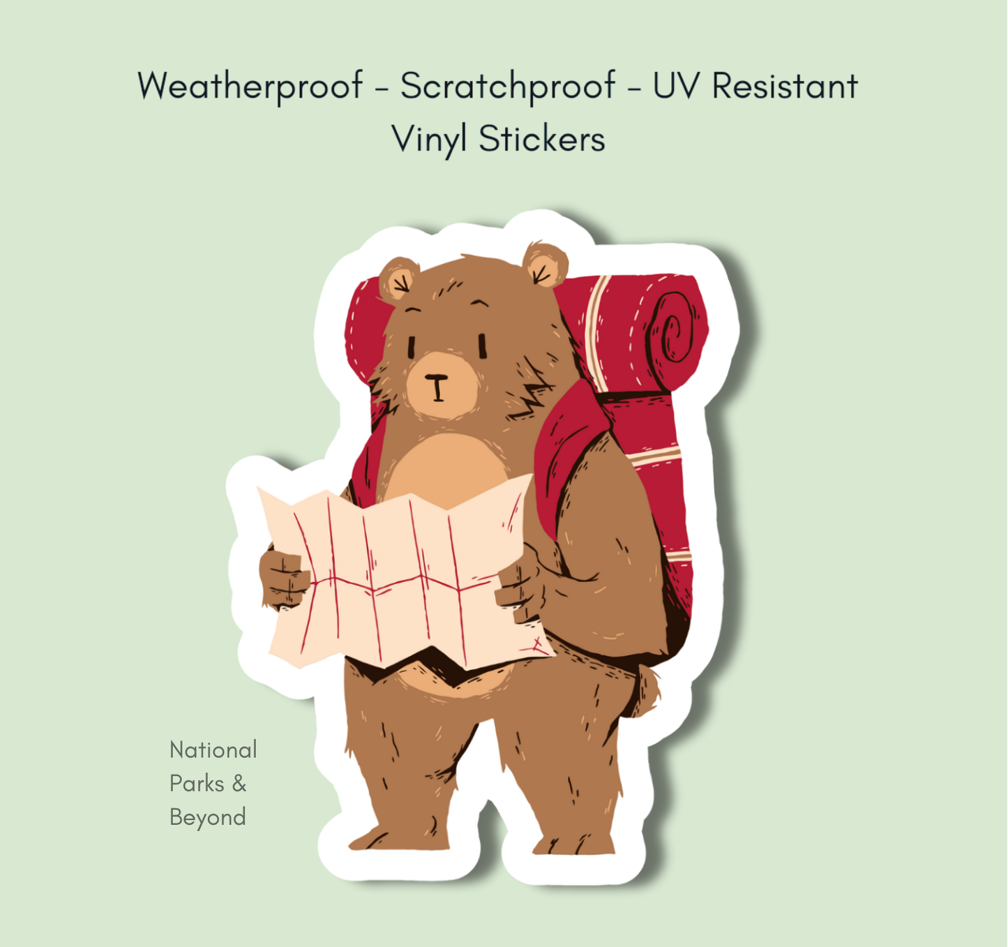 Hiking Bear with Map Vinyl Sticker