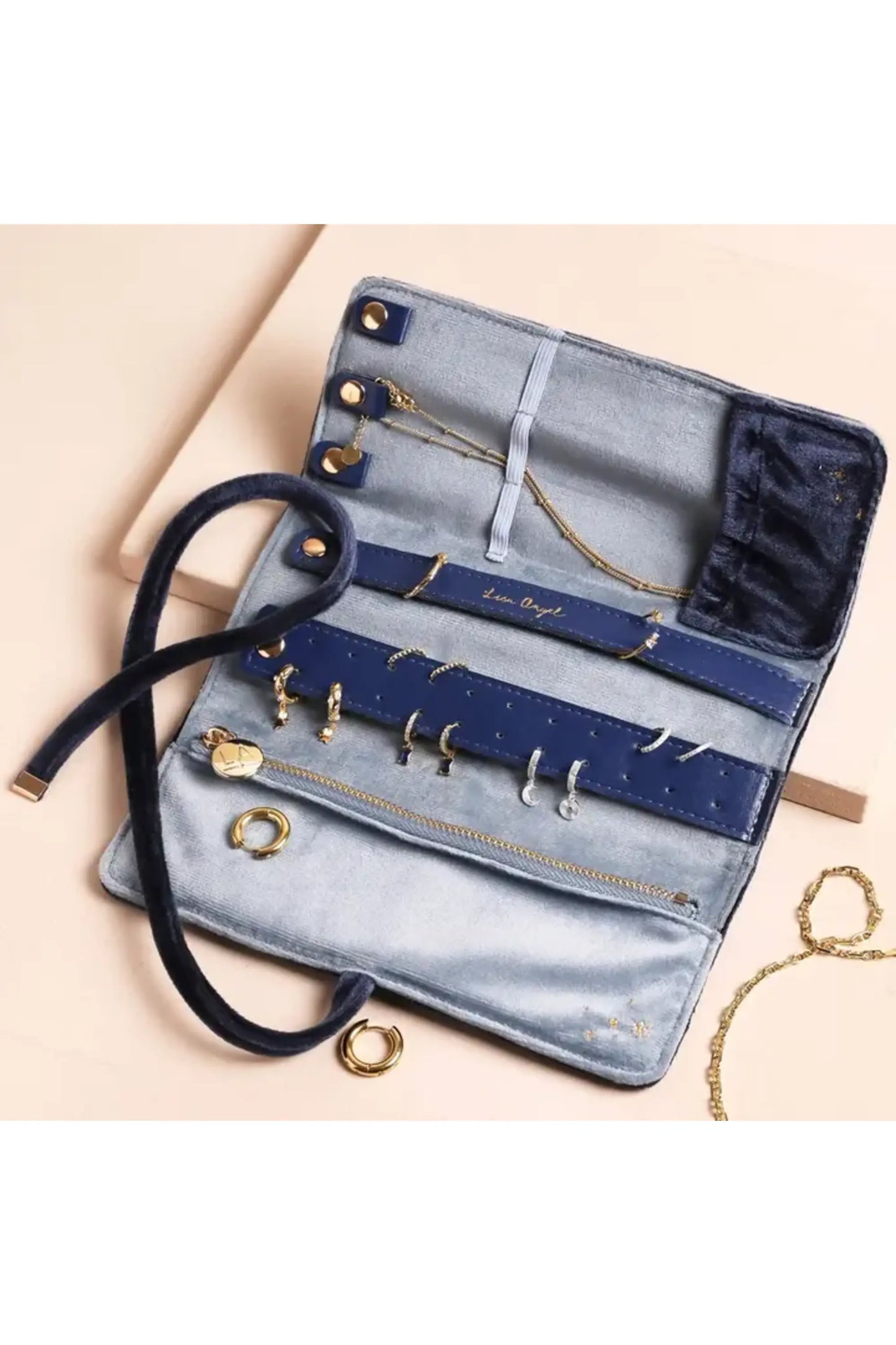 Navy Celestial Velvet Jewellery Roll