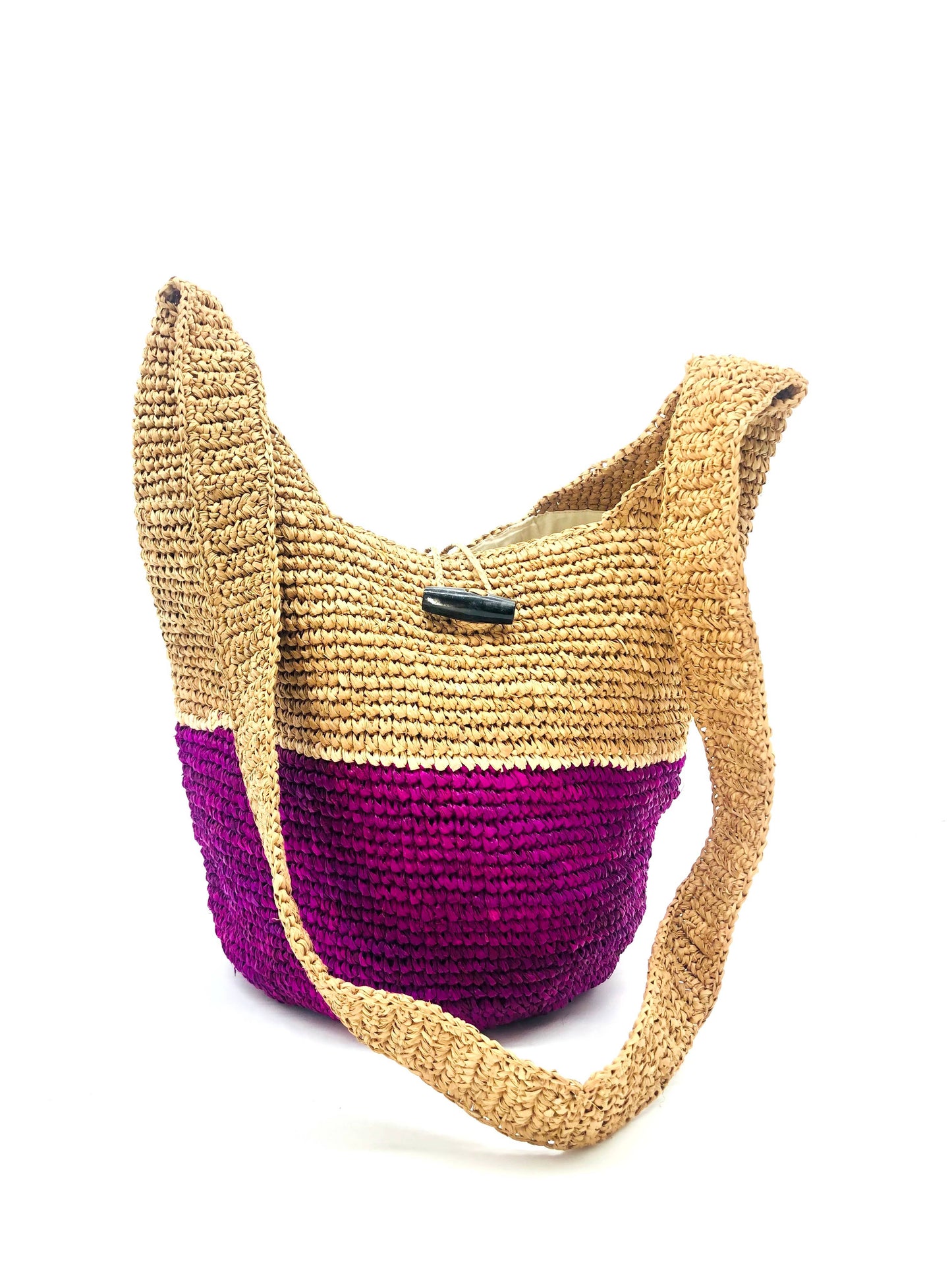 ConCon Two Tone Crochet Straw Crossbody Bag - Packs Flat