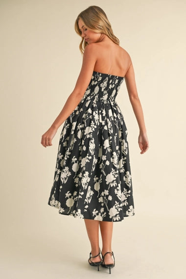 Strapless Flare Midi Dress | Black