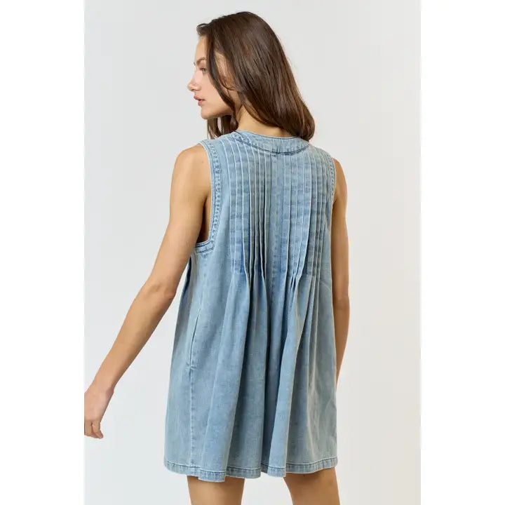 Carrie Pleated Denim Romper