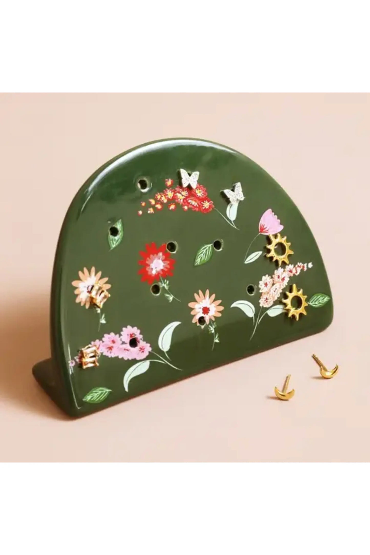 Forest Green Flower Earring Holder