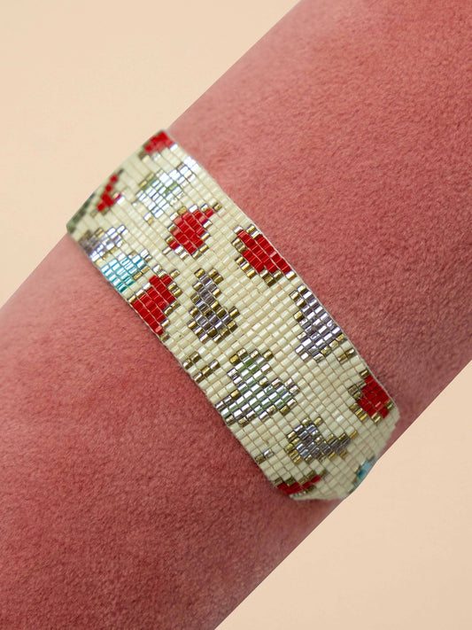 Beaded Bracelet Wide - Leopard, Cream