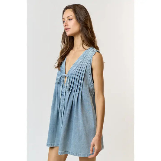 Carrie Pleated Denim Romper