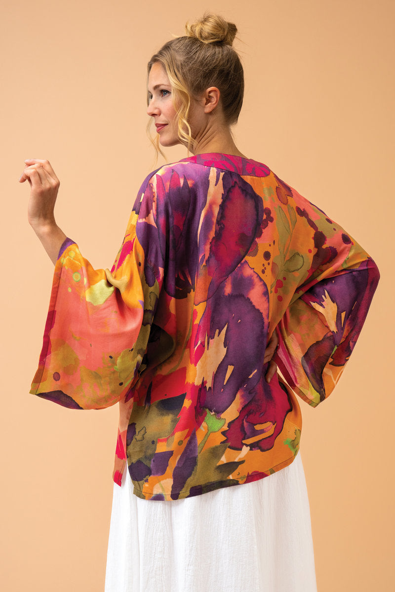Oversized Blooms Kimono Jacket in Mustard