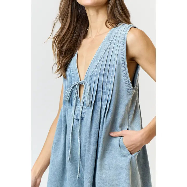 Carrie Pleated Denim Romper