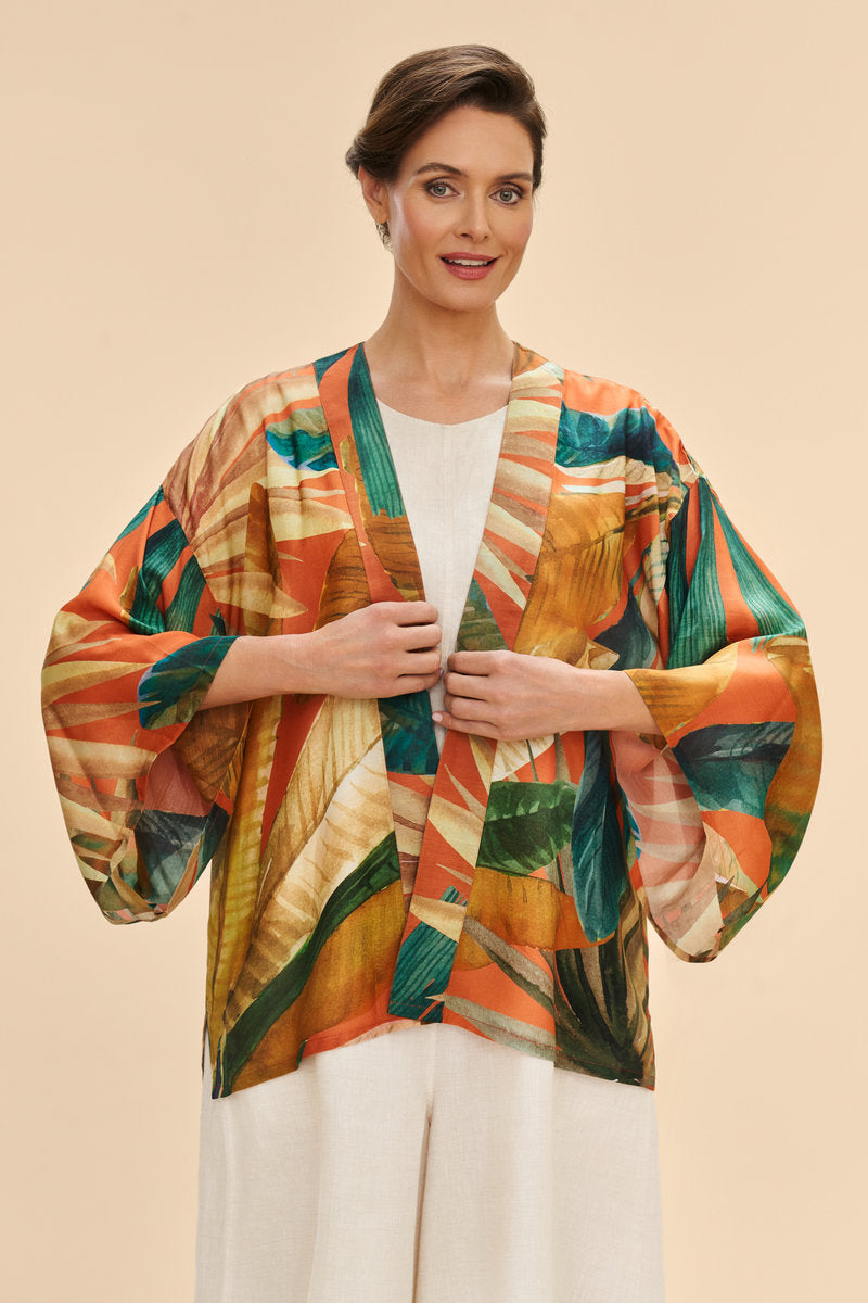 Painted Palms Kimono Jacket | Tangerine