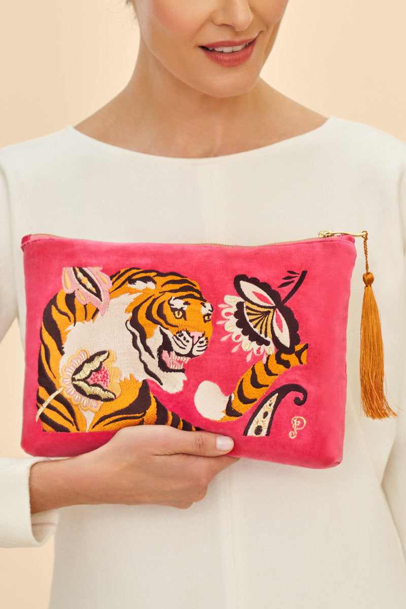 Velvet Embroidered Zip Pouch | Thrill of the Tiger