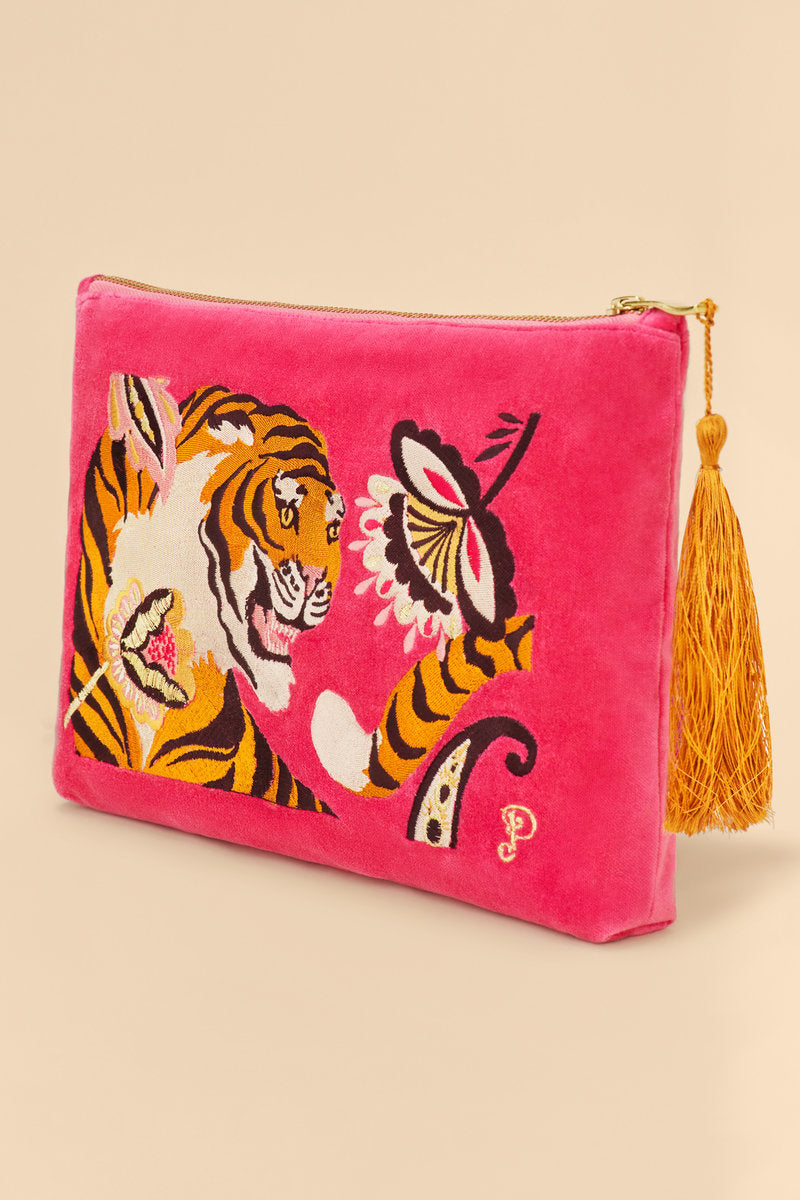 Velvet Embroidered Zip Pouch | Thrill of the Tiger