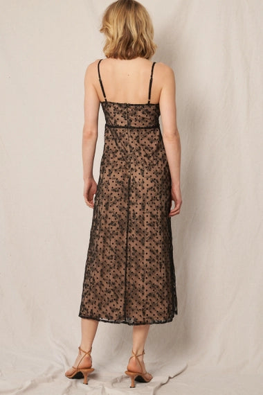 Sleeveless Lace Overlay Midi Dress