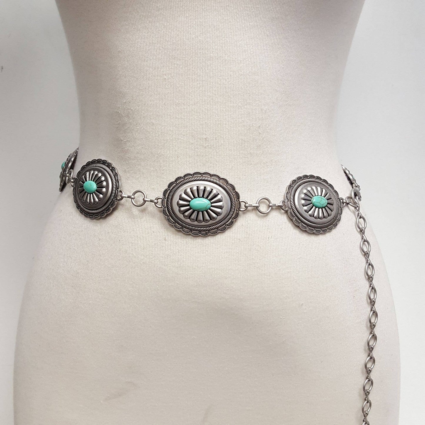 Women's Western Oval Concho Chain Belt with Stones