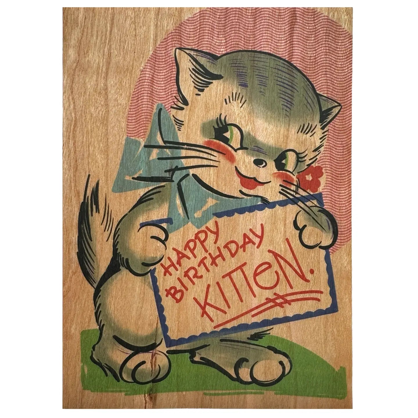 Wood Folding Card - Happy Birthday Kitten