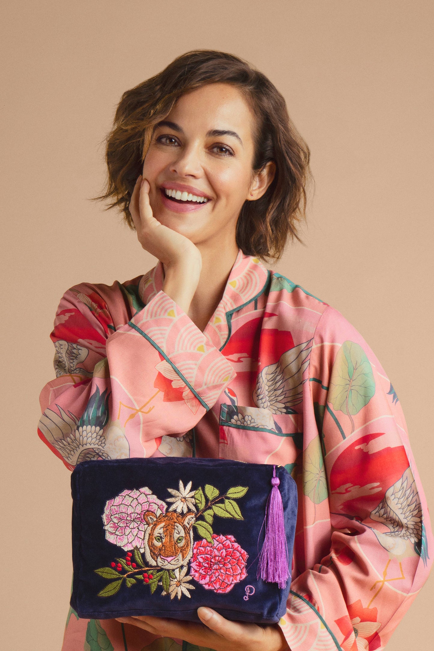 Velvet Vanity Bag | Floral Tiger Face