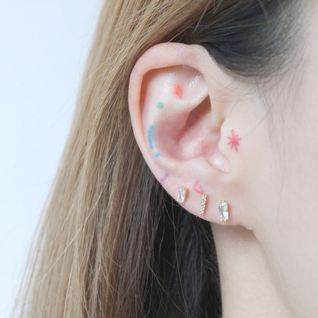 Tiny Rectangle Stone Screw Back Earring