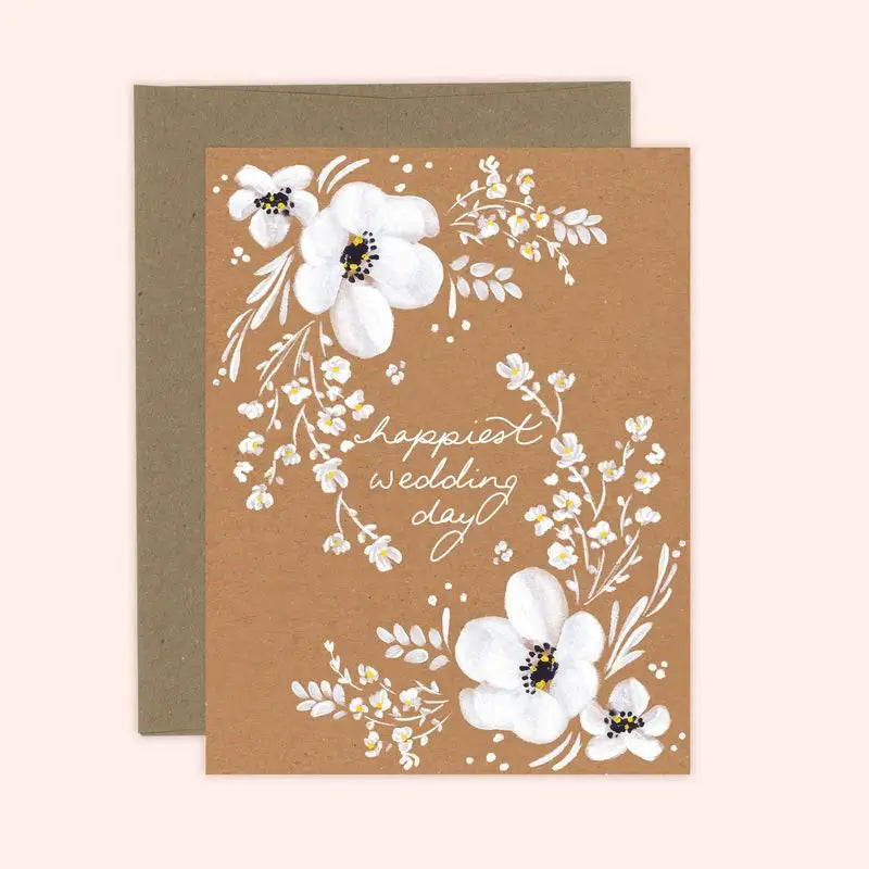 Happiest Wedding Day White Floral Card
