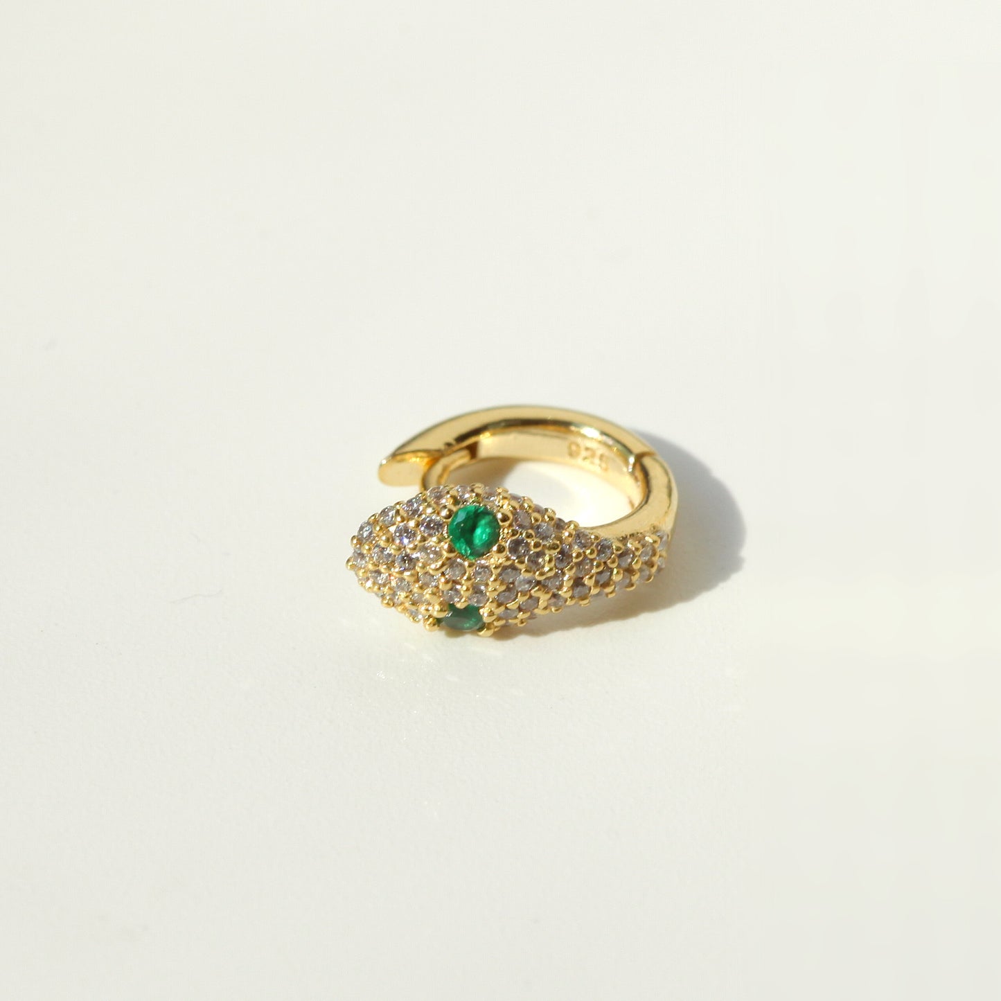 Green Eyed Snake Huggie Hoop Earrings