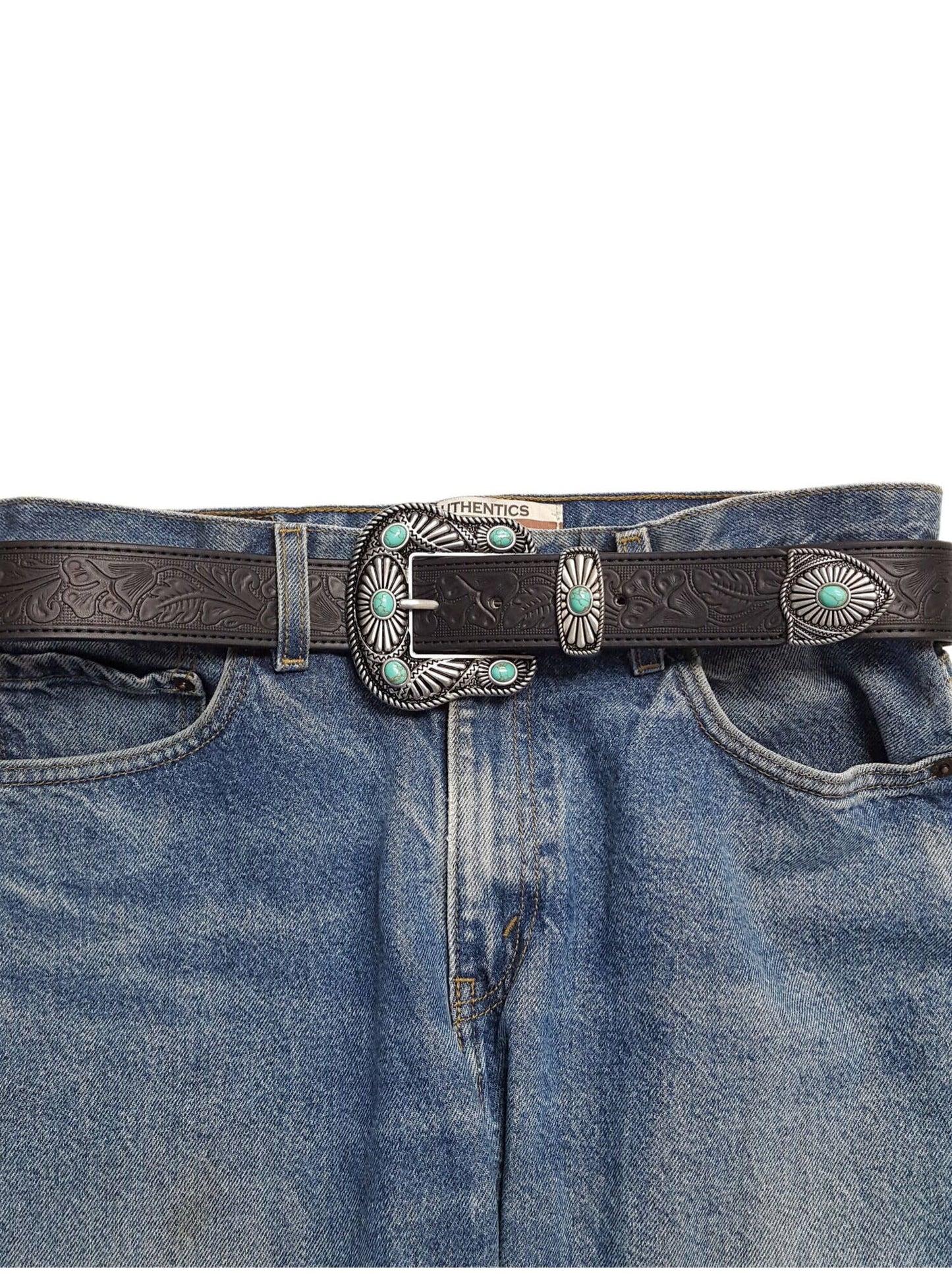 Western Buckle/Loop/Tip Set matched w. floral tooled belt