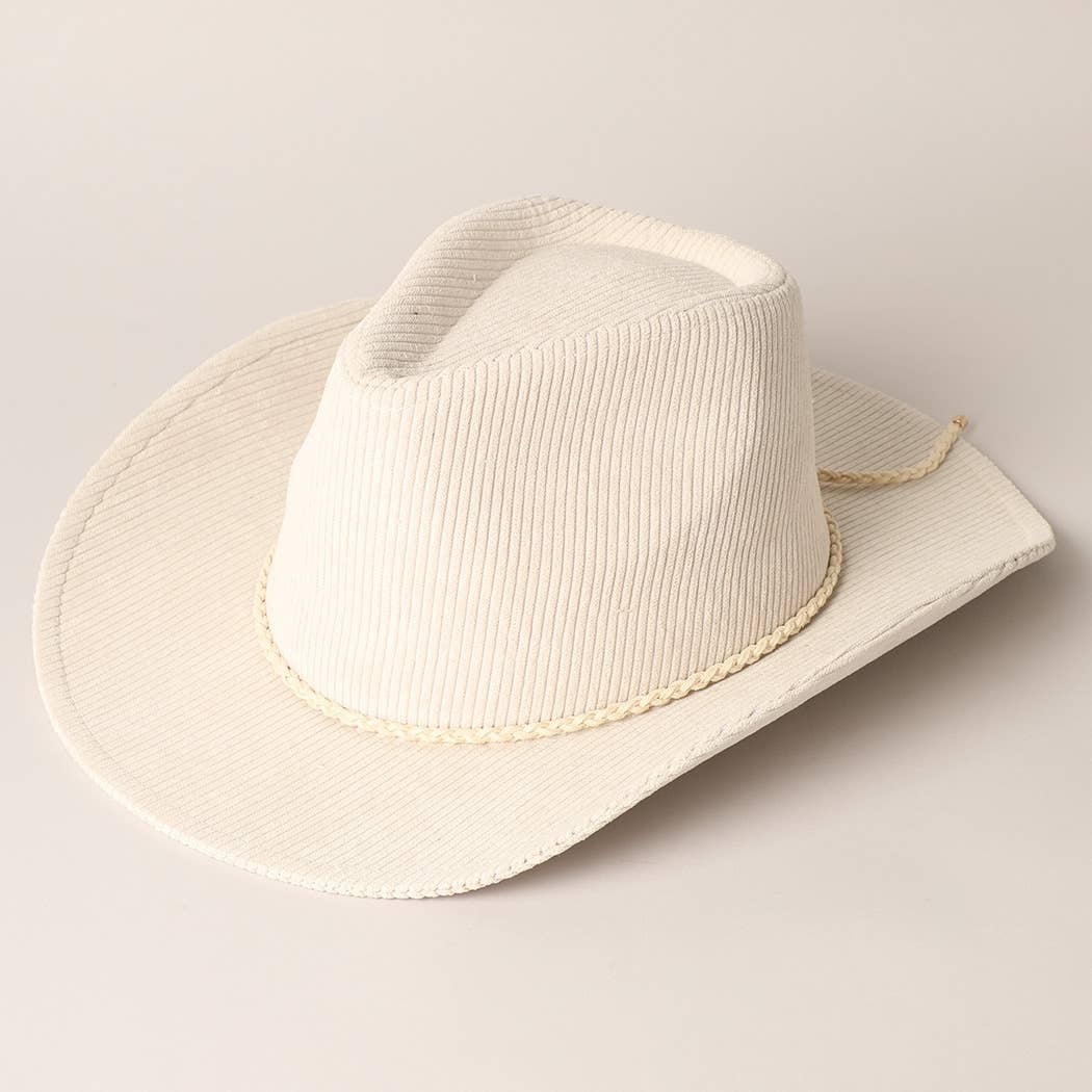 Western Corduroy Braided Band Cowboy Panama Hat