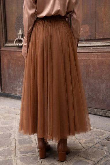 Aria Long Tulle Skirt - Camel