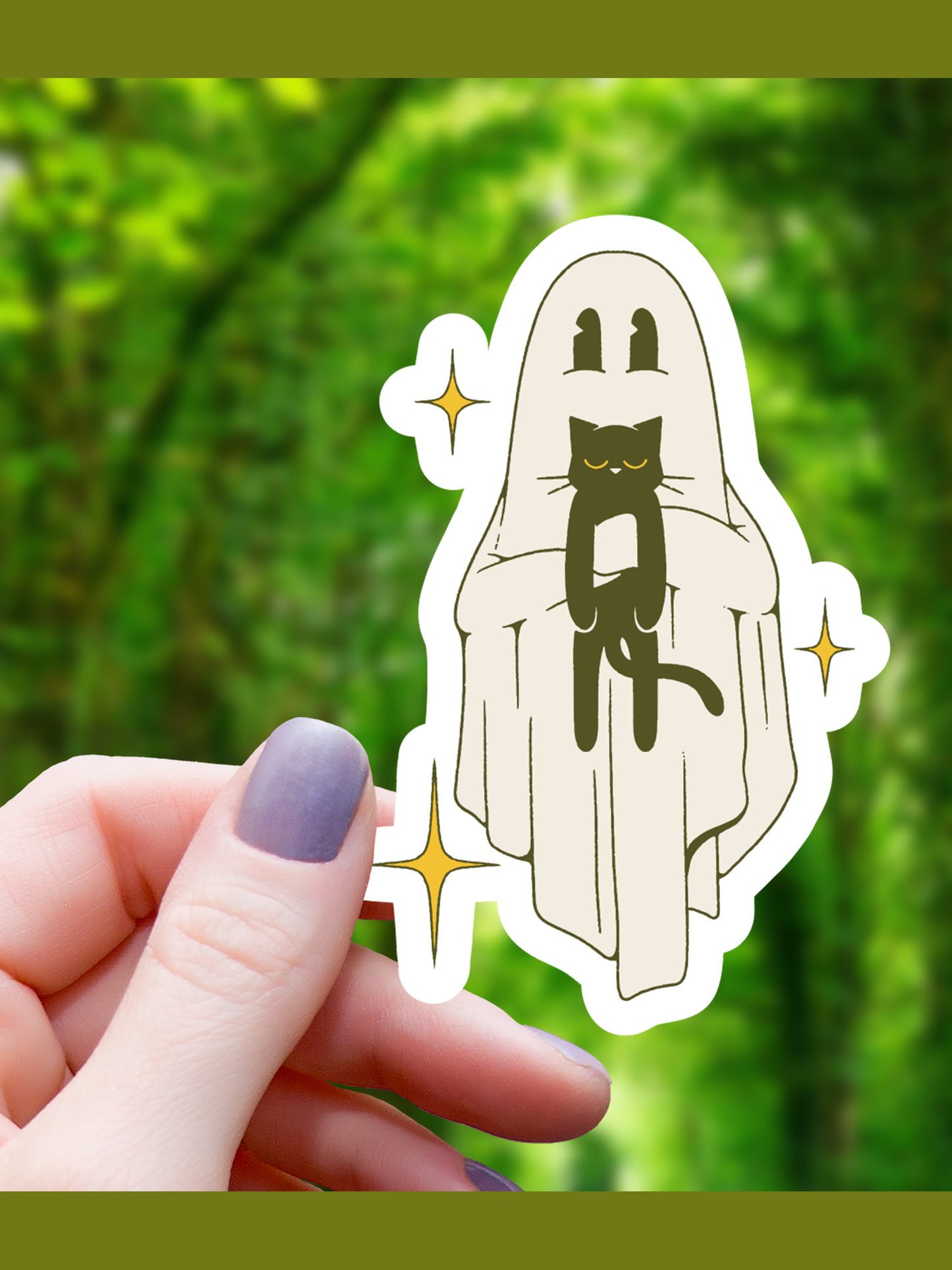 Ghost Holding Black Cat Sticker