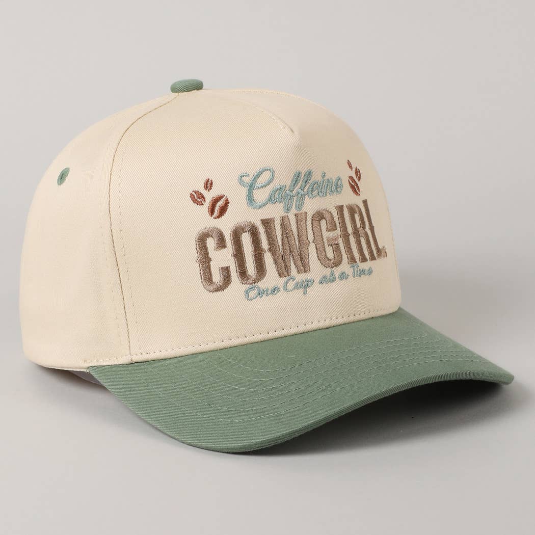 Caffeine Cowgirl One Cup At A Time Lettering Embroidery Cap