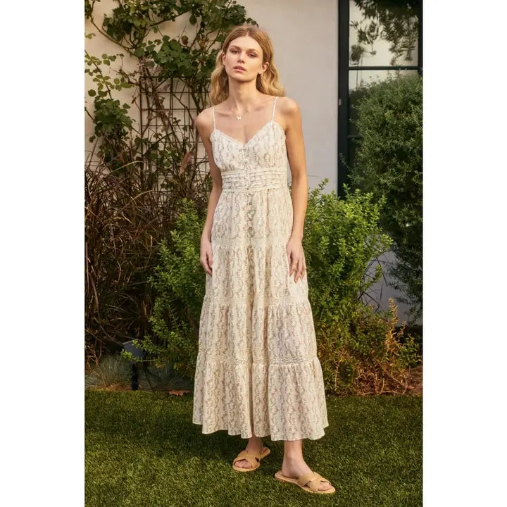 Feel the Heart Lace Trim Tiered Maxi Dress