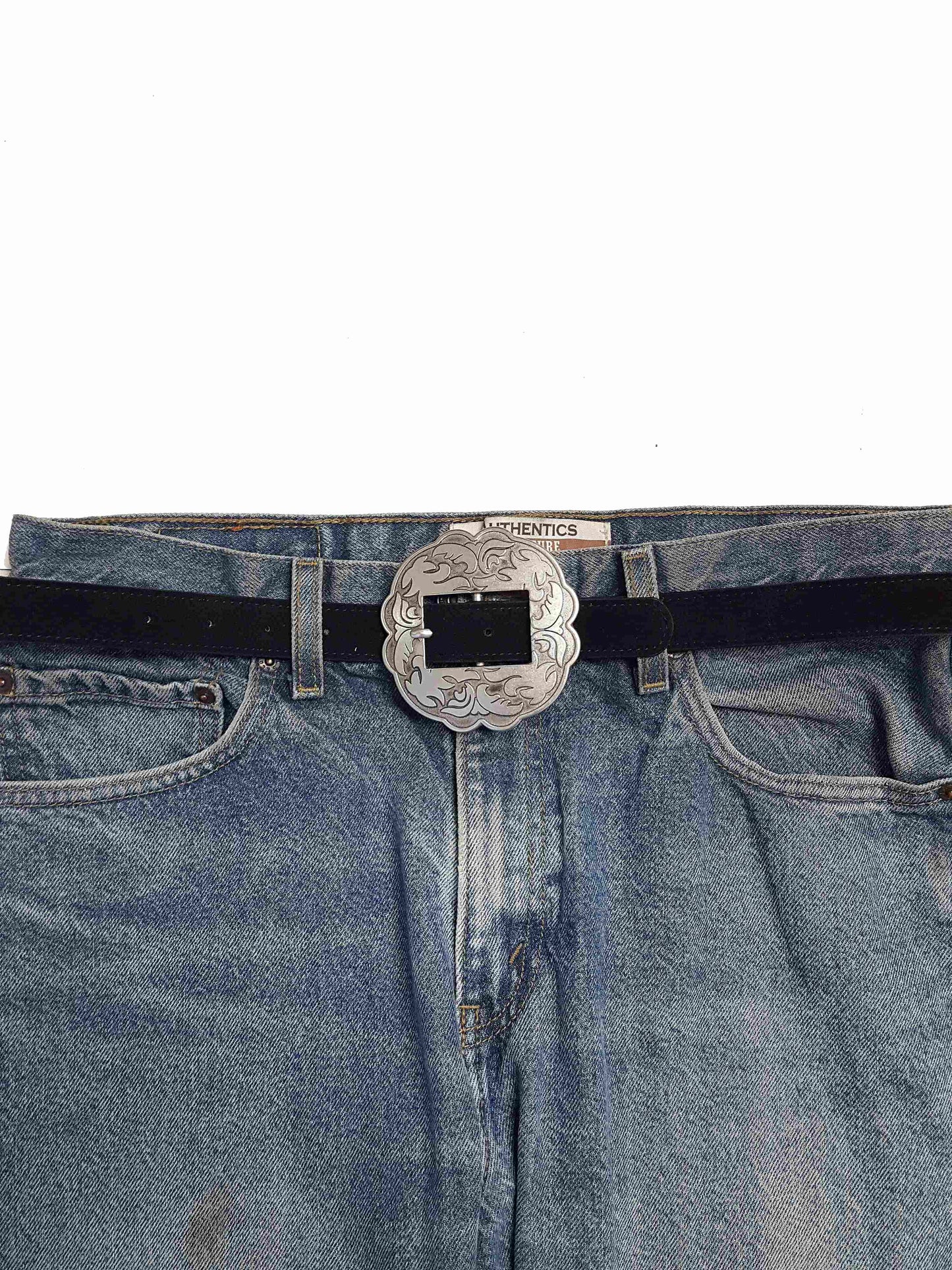 Genuine Suede Leather Belt w. Western Floral Buckle
