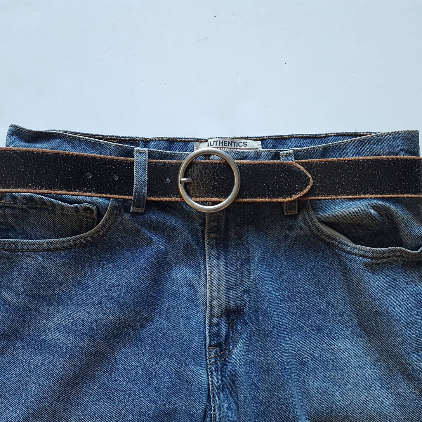 Vintage Leather Belt with Distressed Edge