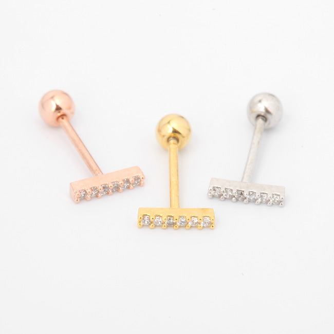 Tiny Crystal Bar Screw Back Earring