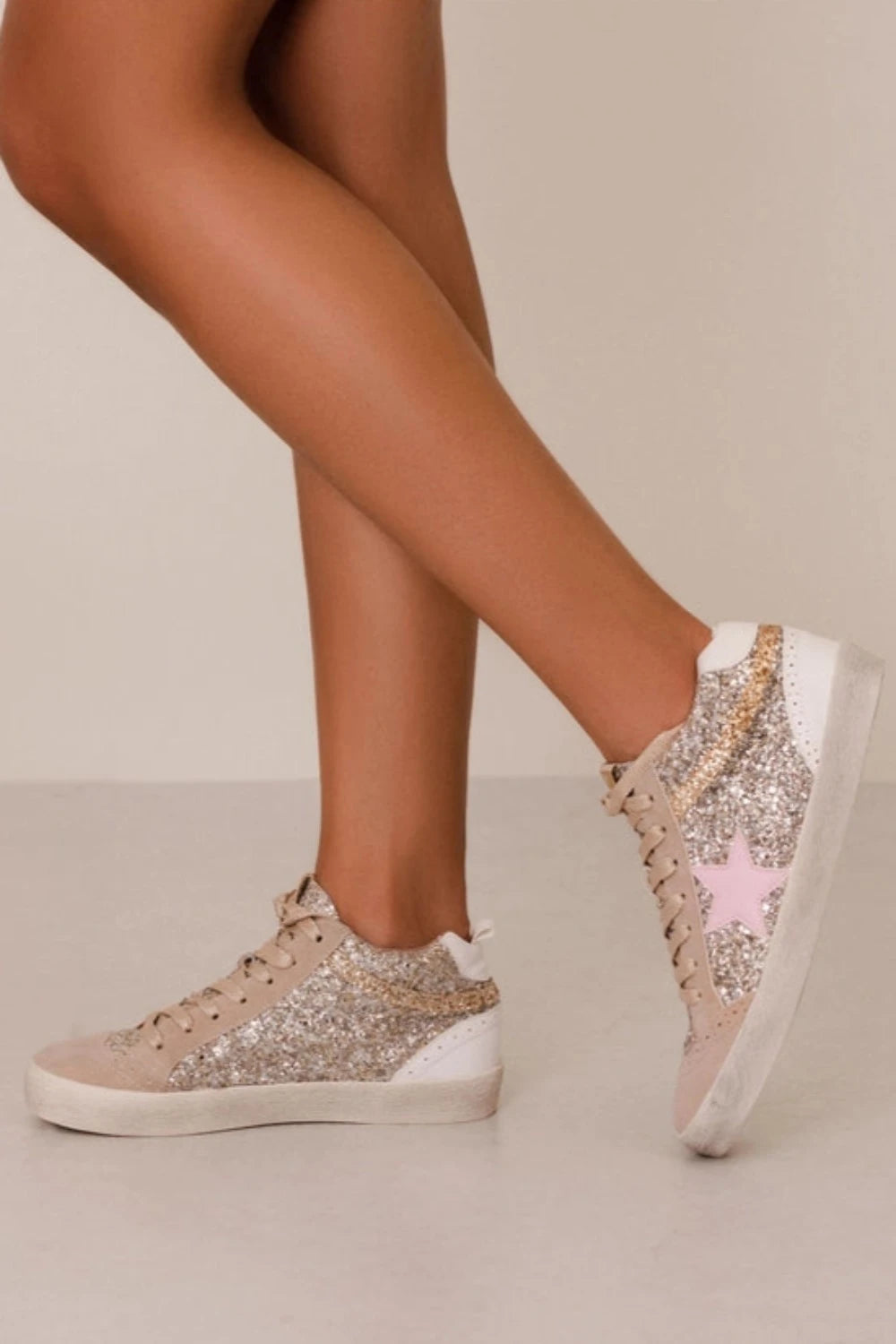 DAISY Sneakers | Light Gold + Pink Star