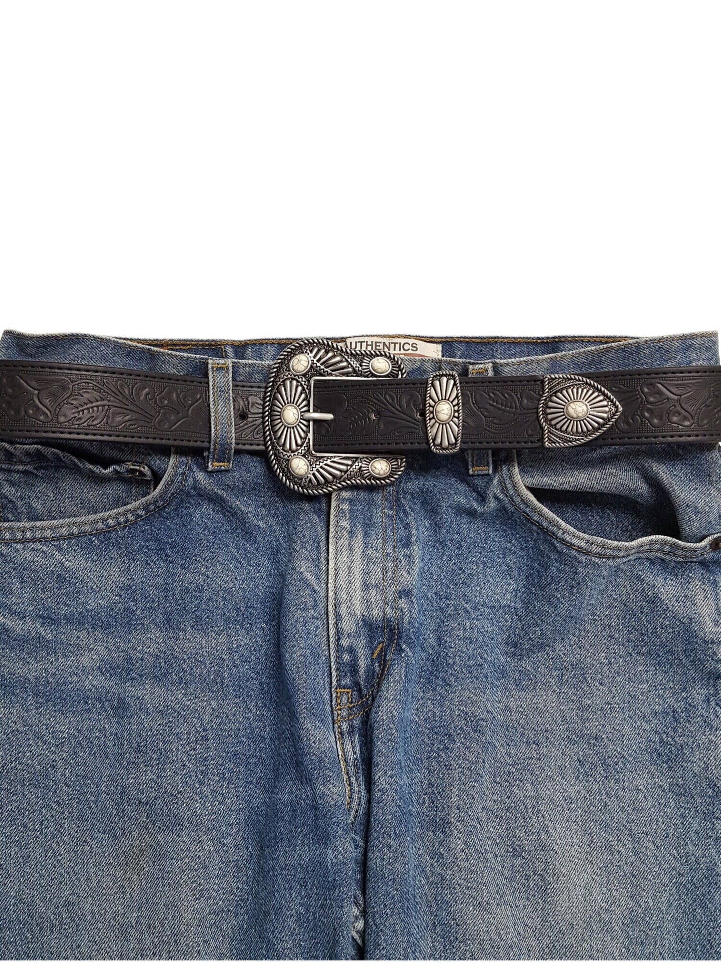 Western Buckle/Loop/Tip Set matched w. floral tooled belt