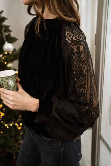 Two-Material Velvet Blouse