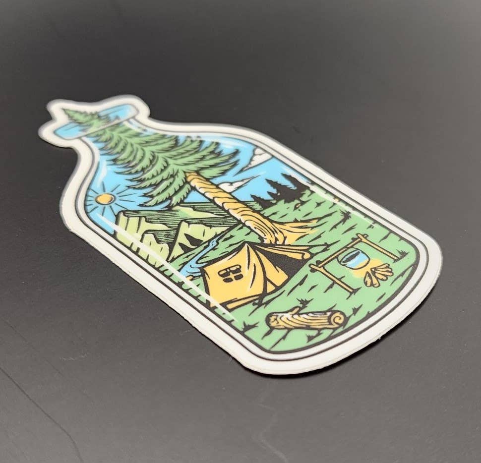 Bottle of Serenity Camping Scene Sticker