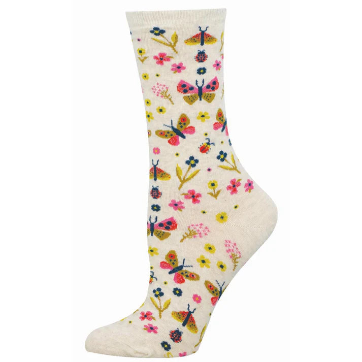 Butterfly Floral Ivory Heather Socks