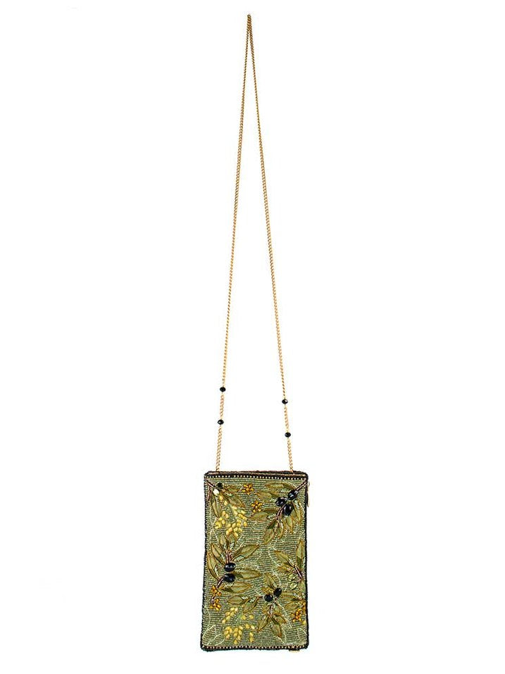 Olive Branch Beaded & Embroidered Crossbody Phone Bag
