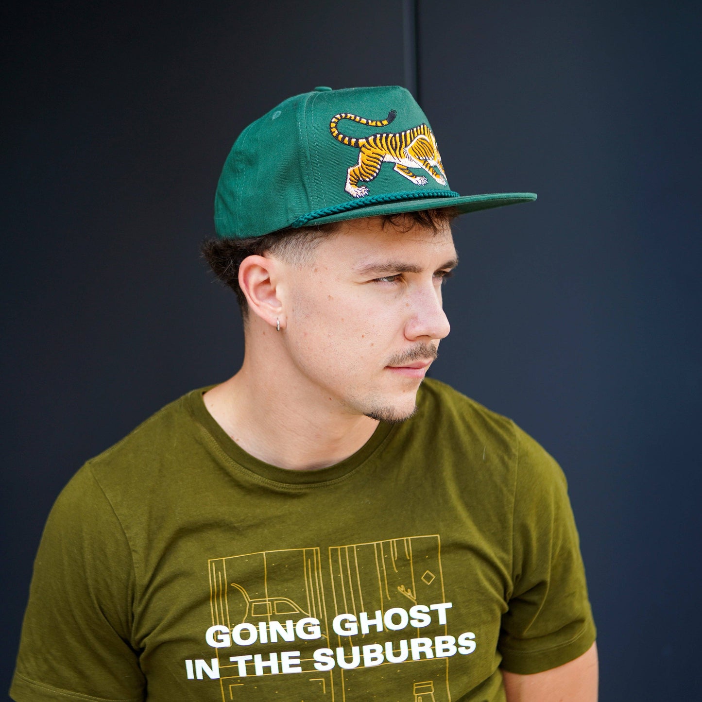 Unisex Tattoo-Style Tiger Cap in Spruce Green