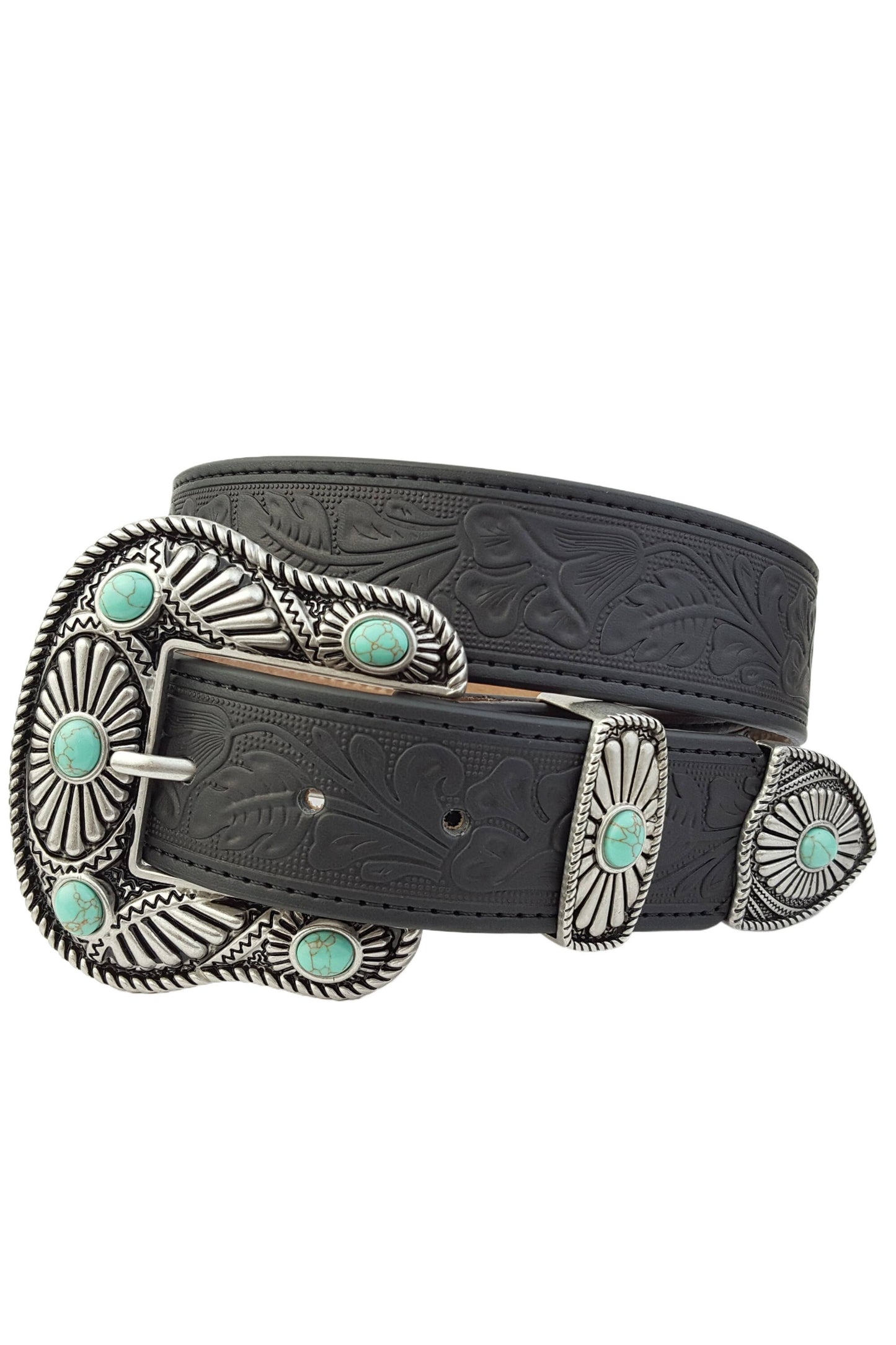 Western Buckle/Loop/Tip Set matched w. floral tooled belt