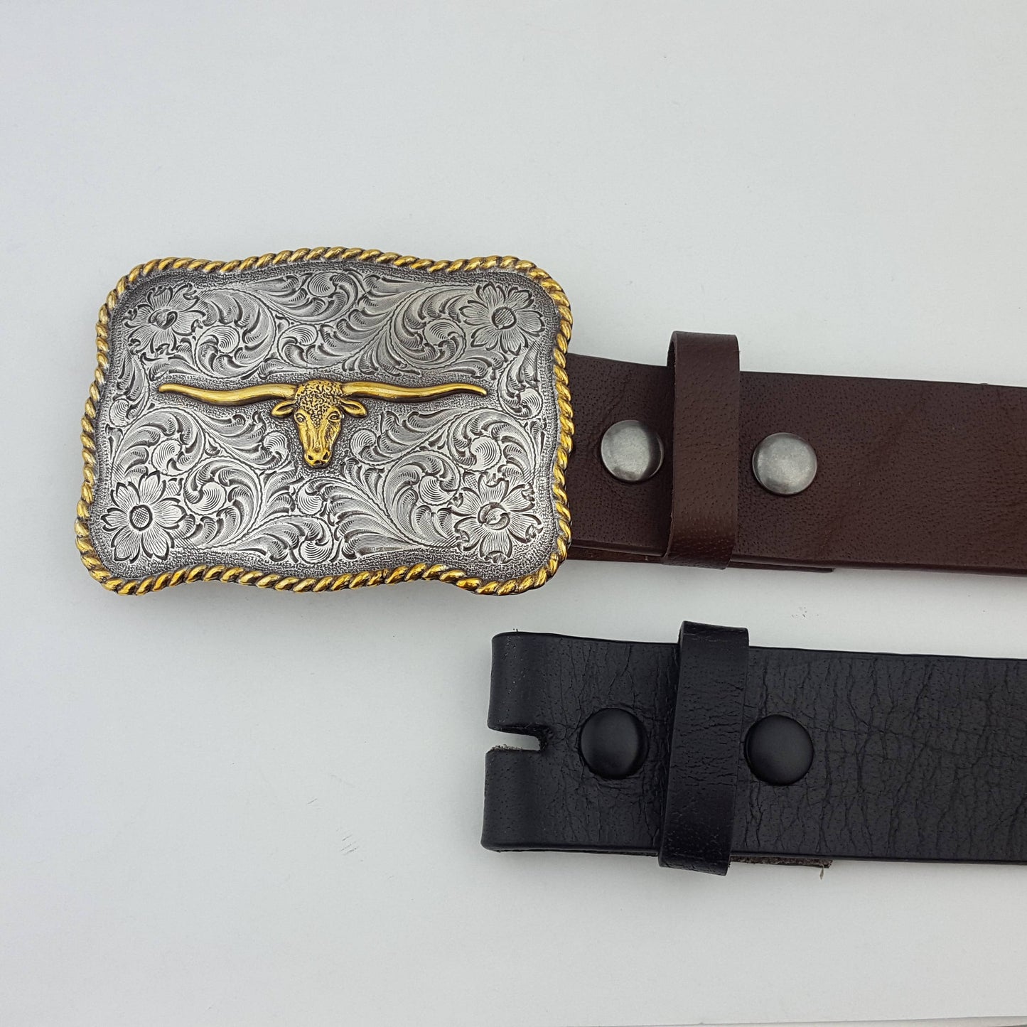 Genuine Leather belt with Long Horn Plaque Buckle