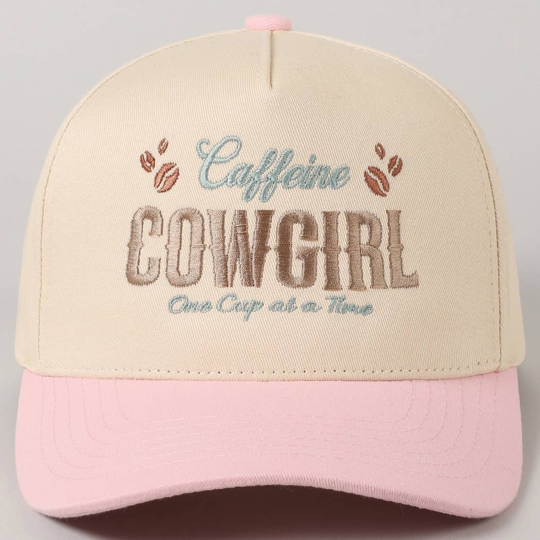 Caffeine Cowgirl One Cup At A Time Lettering Embroidery Cap