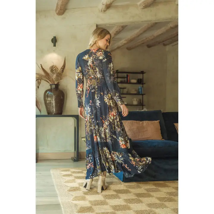 Flowerbomb Print Sabrina Maxi Dress