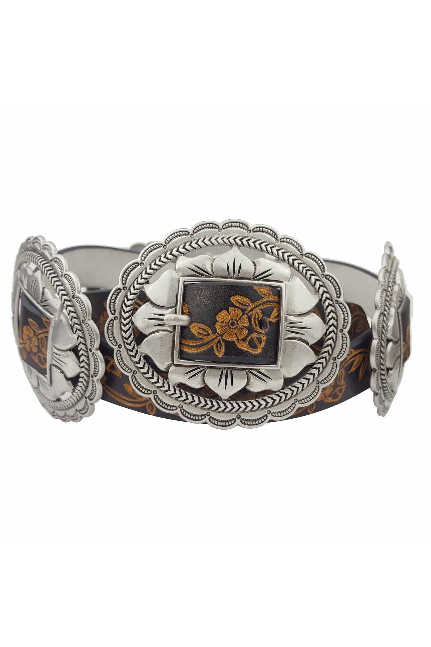 Hand-Painted Western Oval Floral Concho Belt