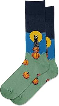 HOTSOX Men's Black Cat With Pumpkins Socks