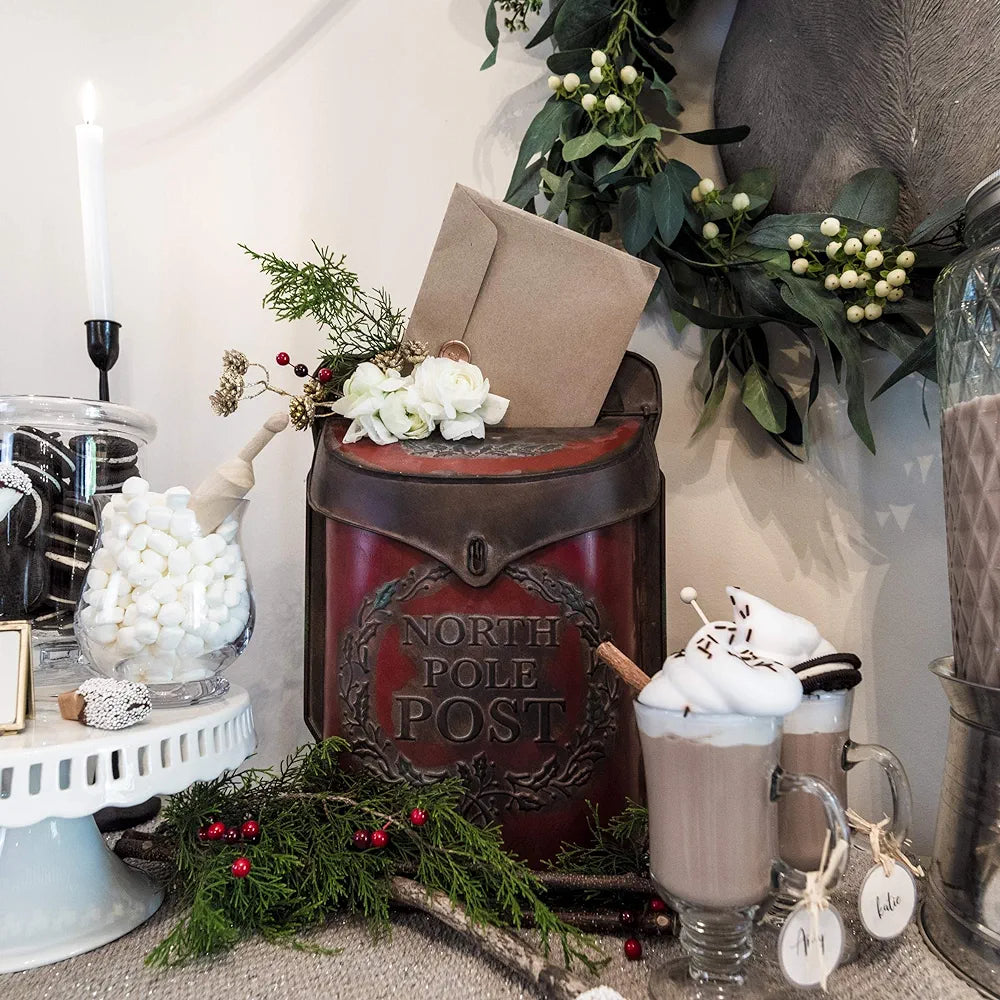 Creative Co-Op Distressed Red North Pole Post Tin Box