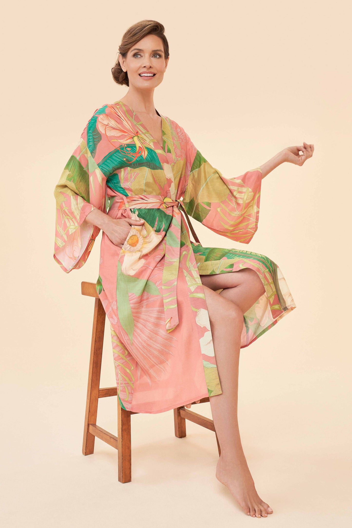 Delicate Tropical Kimono Gown in Candy