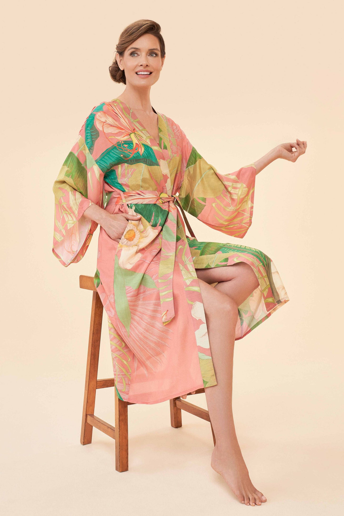 Delicate Tropical Kimono Gown | Candy