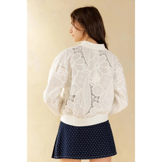 White Floral Bomber Jacket